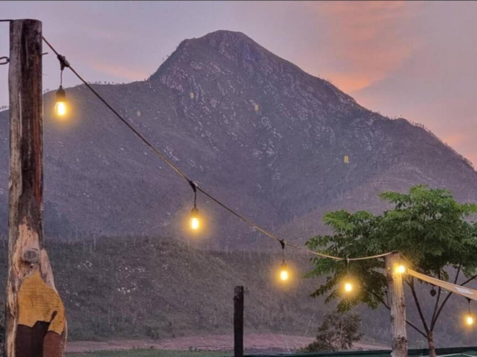 Sunset and string lights over the Tsitsikamma Wolf Sanctuary